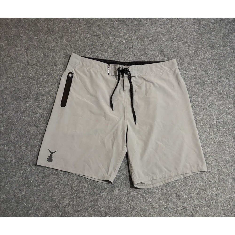 Tunaskin Board Shorts Mens 38 Gray Swim Trunks Fishing Logo Quick Dry